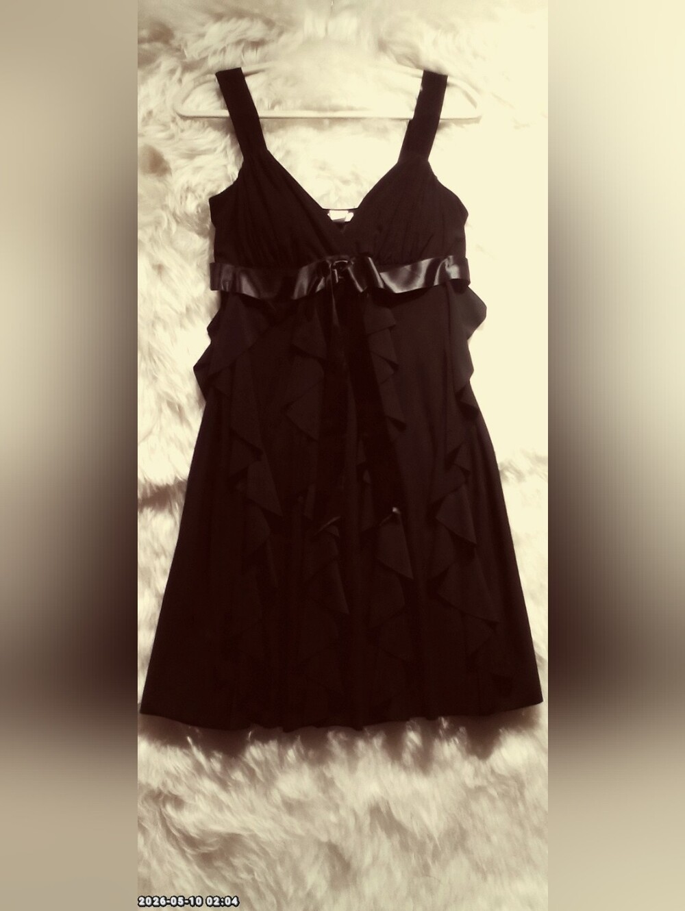 Black Midi Dress with Satin Waist Tie